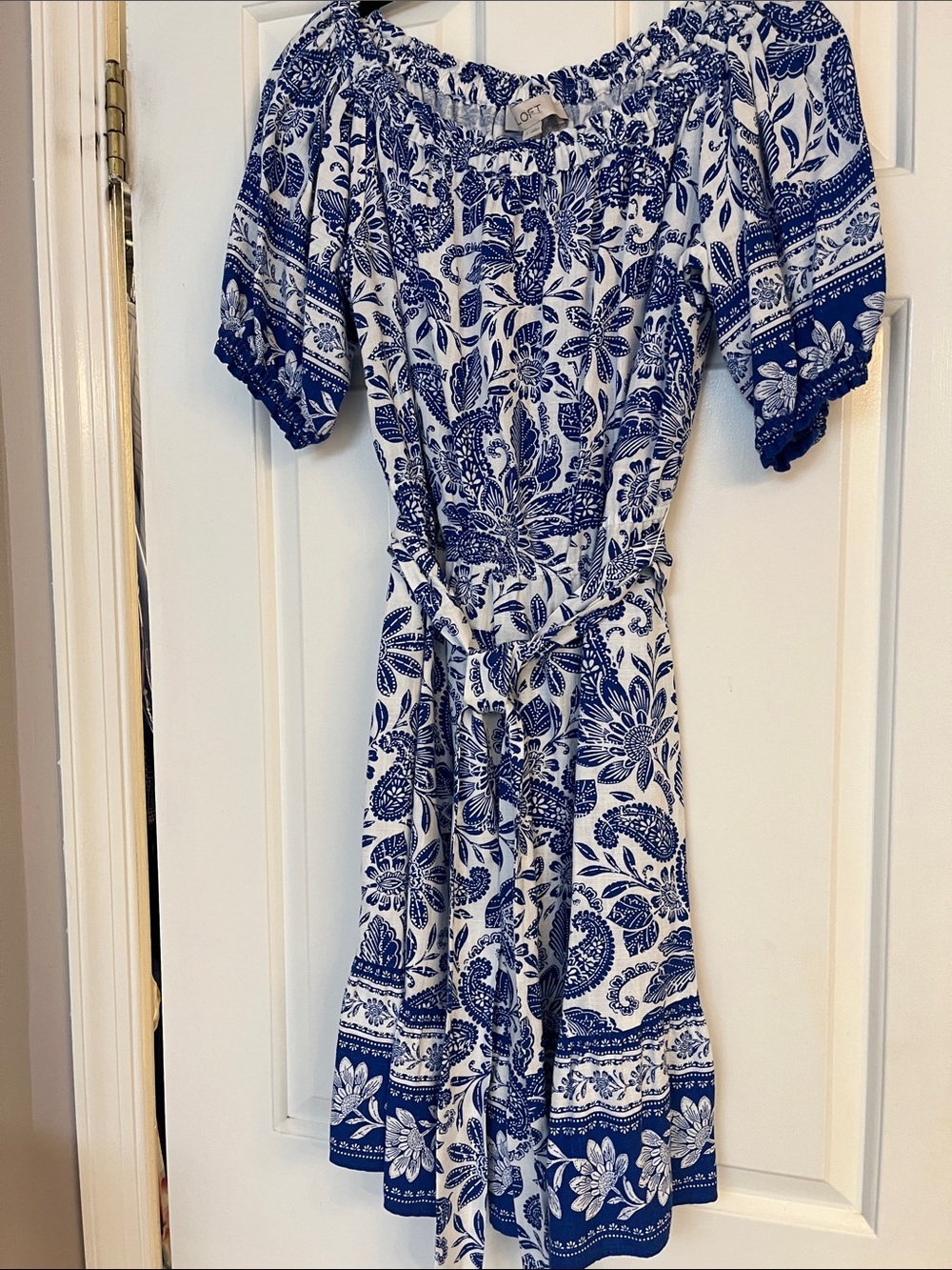 LOFT Blue and White Floral Off-Shoulder Mini Dress